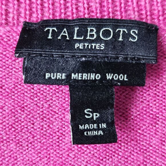 Talbots Pink Argyle Merino Wool Cardigan Sweater Small Petite Excellent - Picture 5 of 7